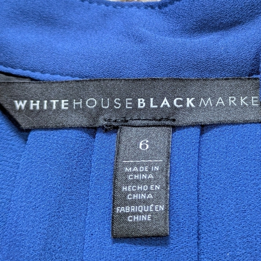 WHBM Blue Slit Neck Long Sleeve Professional Blouse 6 - Picture 6 of 8